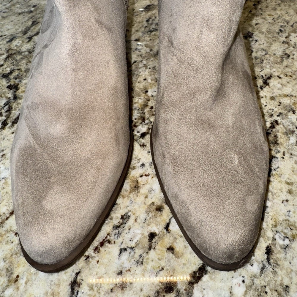 BP Wallis Western Boots Womens 12 Greige Fabric Ankle Stacked Heel Taupe Almond - Picture 13 of 13